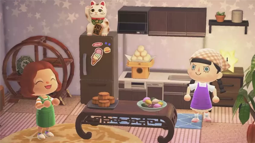 Люди наслаждаются фейерверками в Animal Crossing New Horizons