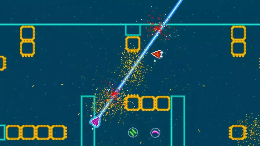 Боевая сцена с объектами и снарядами в Astro Duel