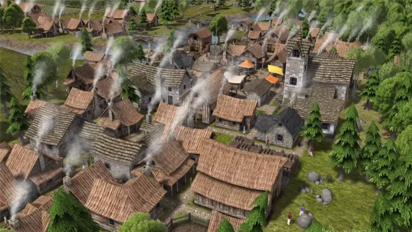 Скриншот из игры Banished с видом на заново строящееся поселение