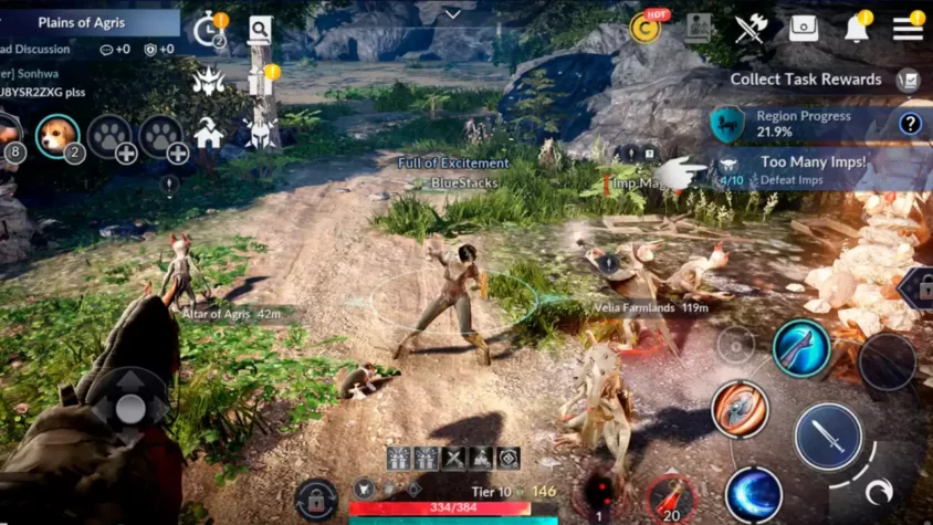 Персонаж в окружении импов и сражается в Black Desert Mobile