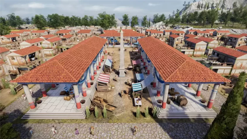 Древнегреческий рынок с колоннами в Builders of Greece