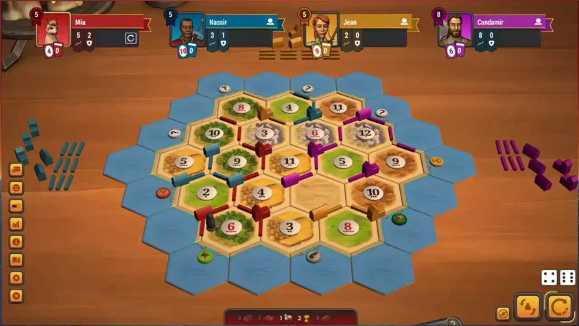 Скриншот из игры Catan Universe, на котором видно строительство и ресурсы