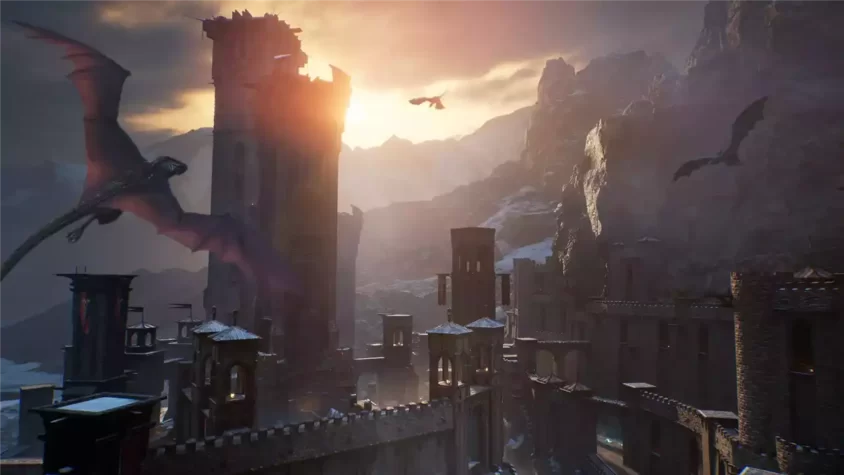 Дракон с героем, стреляющим огнем, в игре Century: Age of Ashes