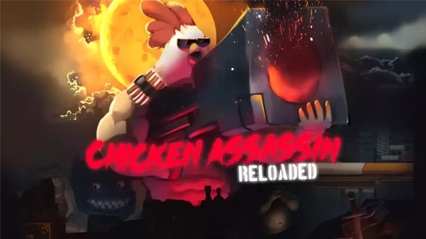 Chicken Assassin: Reloaded Обложка игры Chicken Assassin: Reloaded, с боевым петухом в солнечной атмосфере