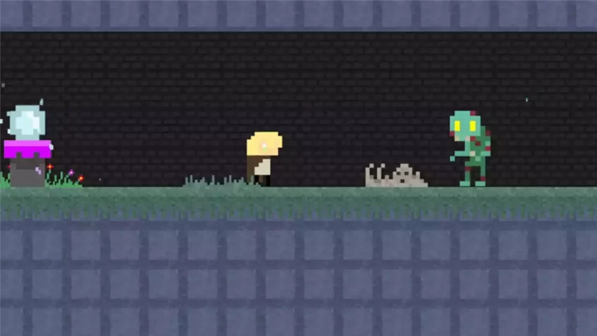 Геймплей игры Chrysolite. Игрок прыгает по деревьям, сражаясь с летучими мышами и собирая предметы