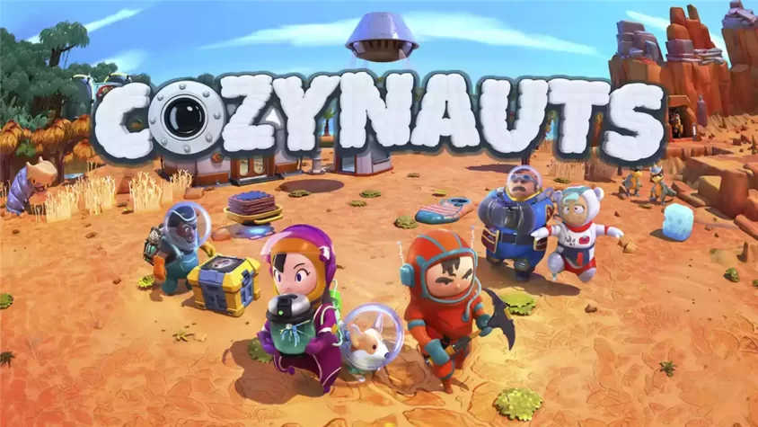Колоритные космонавты Cozynauts на фоне космической колонии.