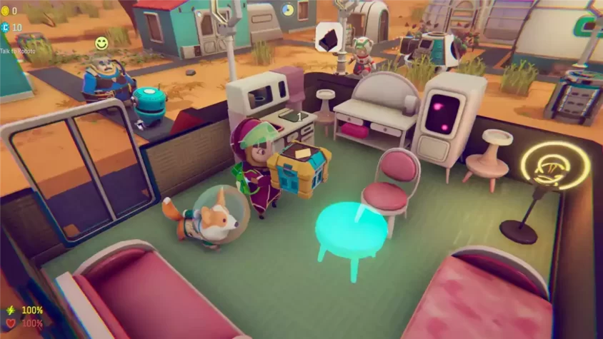 Уютный уголок в космической колонии Cozynauts.