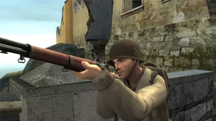 Скриншот игры Day of Defeat Source: солдат с винтовкой