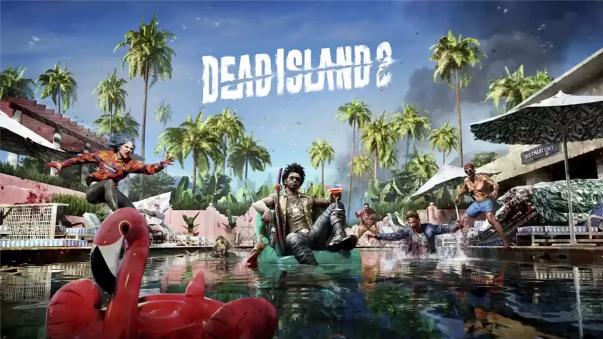 Dead Island 2 Обложка игры Dead Island 2, в центре пляжный отдых с зомби