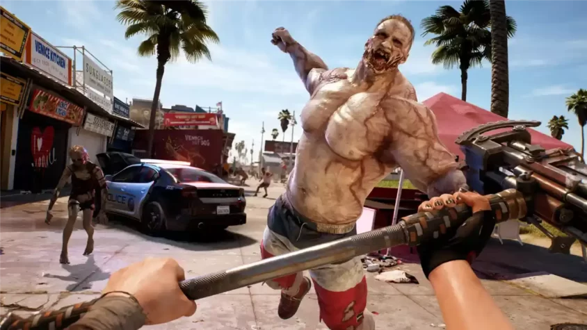 Зомби с каской атакует на пляже в Dead Island 2