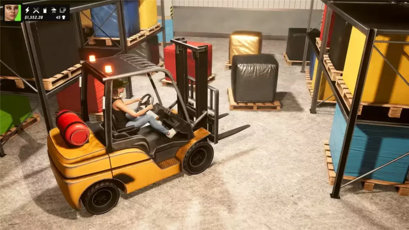Изображение из игры Denizen: Работник на вилочном погрузчике