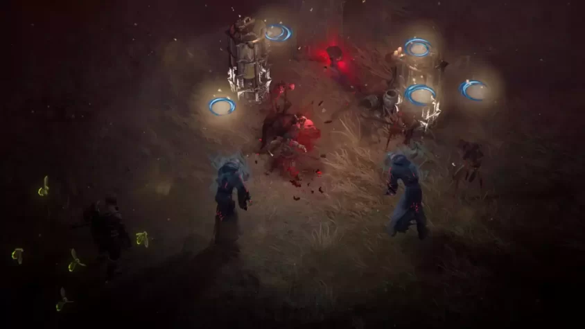 Скриншот из Diablo IV с эффектом разрушения и бури