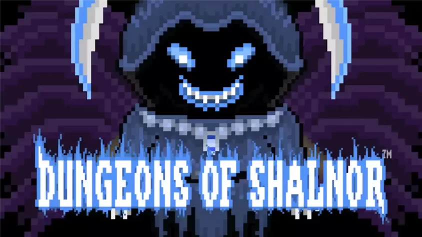 Dungeons of Shalnor: обложка игры Обложка игры Dungeons of Shalnor, с улыбающимся и зловещим персонажем на фоне темных подземелий