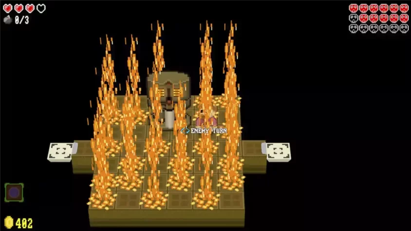 Скриншот из Dungeons of Shalnor, где герой бегает по подземелью с огненной ловушкой