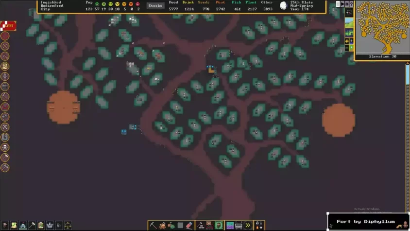 Графика из игры Dwarf Fortress: карта города