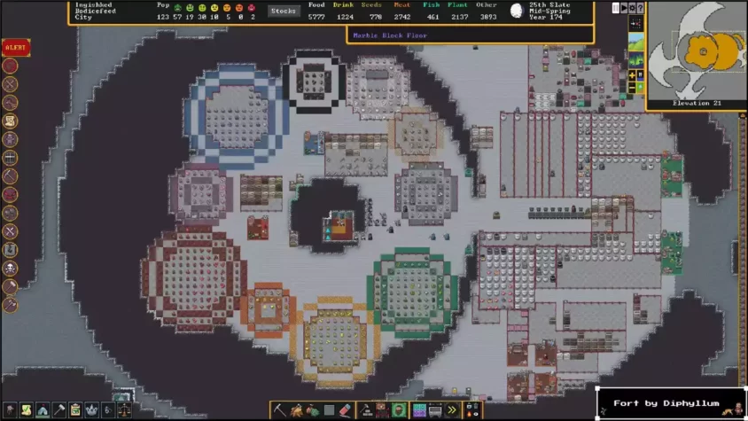Древесный срез с деревьями в Dwarf Fortress