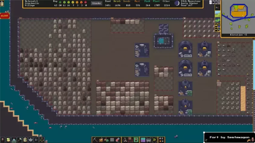 Внутреннее помещение с обустройством в Dwarf Fortress