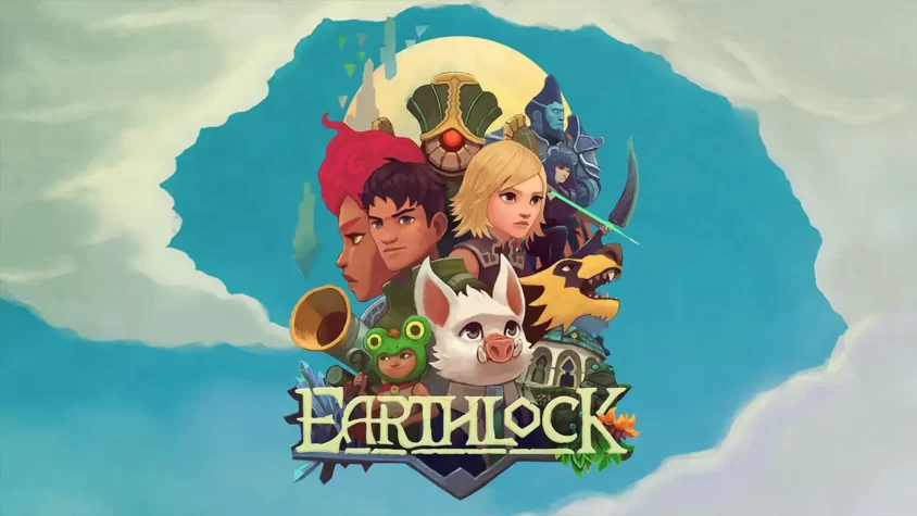 Обложка игры Earthlock Обложка игры Earthlock с изображением героев и монстров на фоне небес