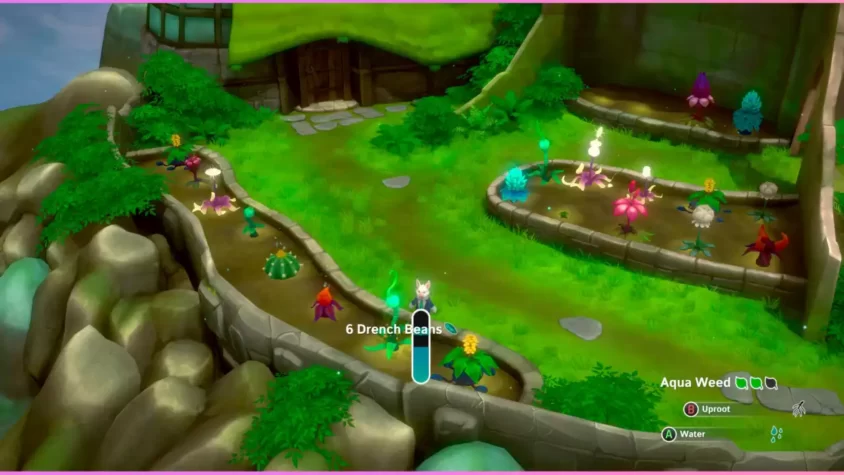 Скриншот с садом в игре Earthlock, персонажи ухаживают за растениями