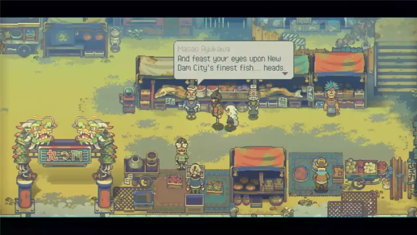 Скриншот из игры Eastward: торговцы на рынке
