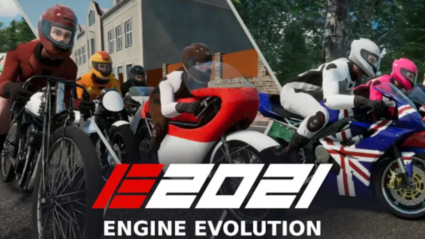 Обложка игры Engine Evolution 2021, на которой изображены гонщики на мотоциклах