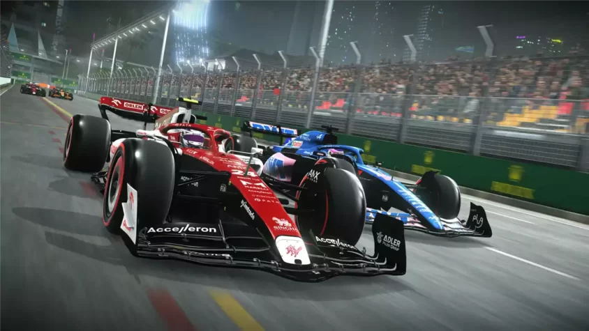 Гонка на трассе с машинами на старте в F1 22