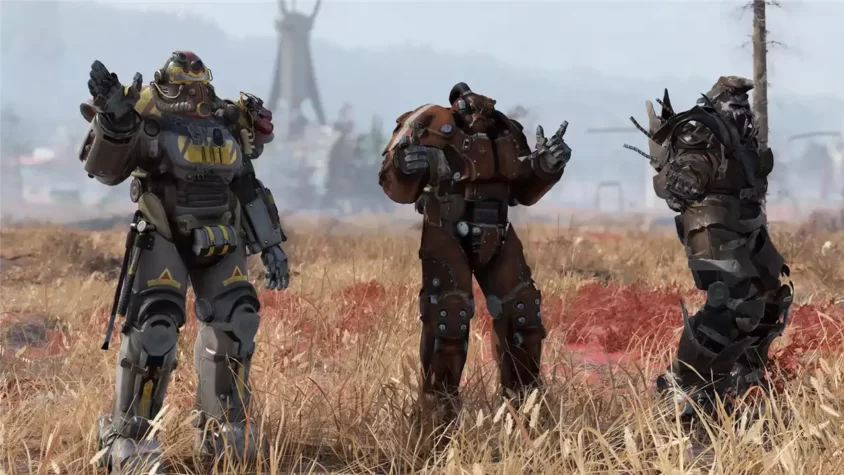 Персонажи в броне в мире Fallout 76, возможно, у них есть какие-то цели… или они просто хотят выглядеть круто.