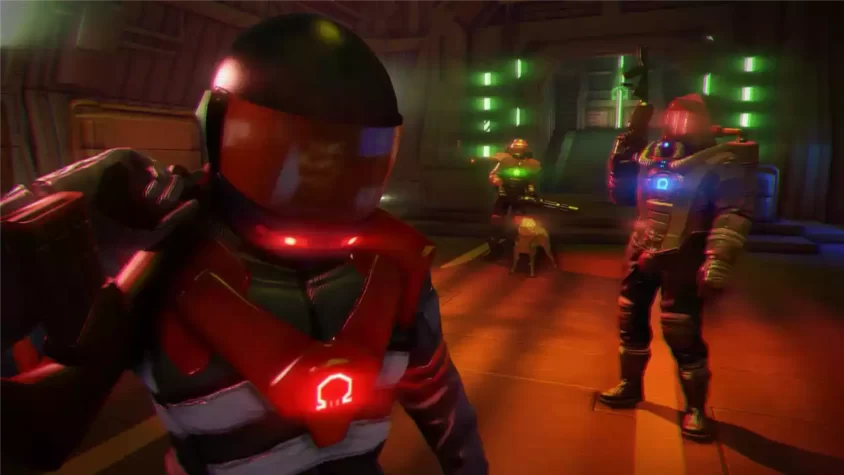 Скриншот из игры Far Cry 3 Blood Dragon, враги в экзоскелетах