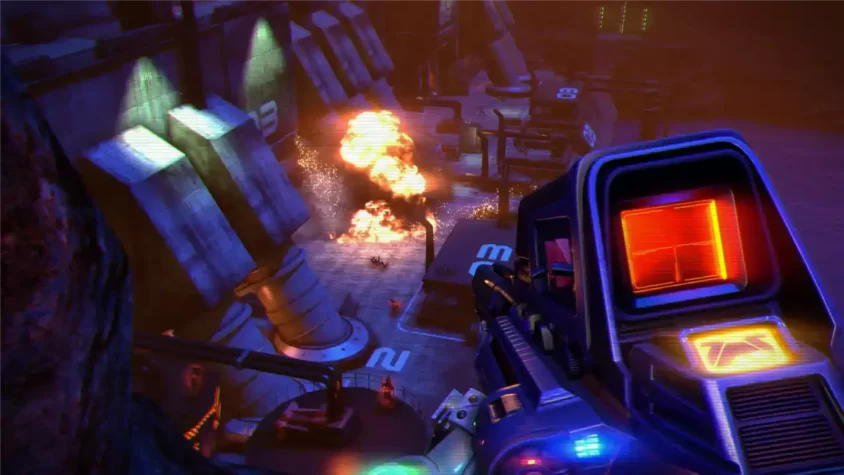 Скриншот из игры Far Cry 3 Blood Dragon, внутриигровая сцена