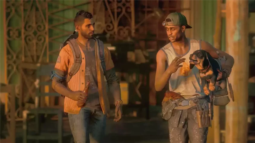 Друзья по оружию и песик в игре Far Cry 6