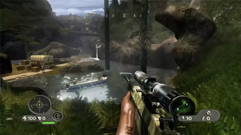 Геймплей снайперской стрельбы по цели в воде в Far Cry Instincts: Predator