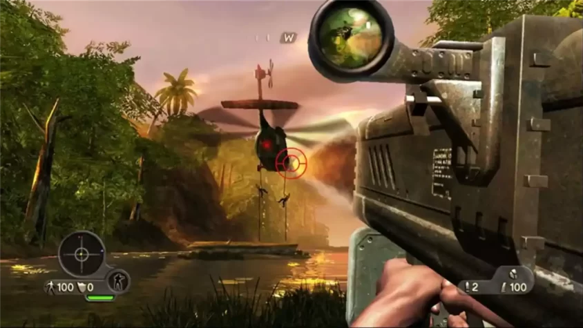 Выстрел по вертолёту из ракетницы в Far Cry Instincts: Predator