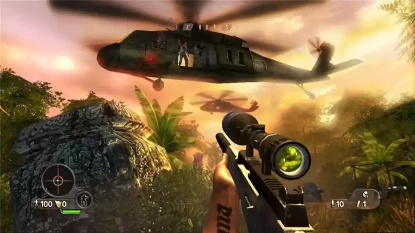 Стрельба по вертолёту снайперской винтовкой в Far Cry Instincts: Predator