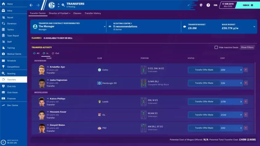 Менеджмент трансферов в Football Manager 2020