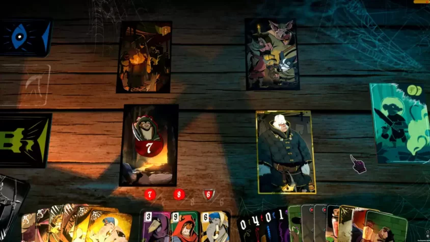 Скриншот игры Foretales с картами персонажей и их атаками