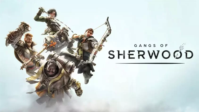 Gangs of Sherwood - обложка Картинка с логотипом игры Gangs of Sherwood, где герои в шлемах и броне атакуют