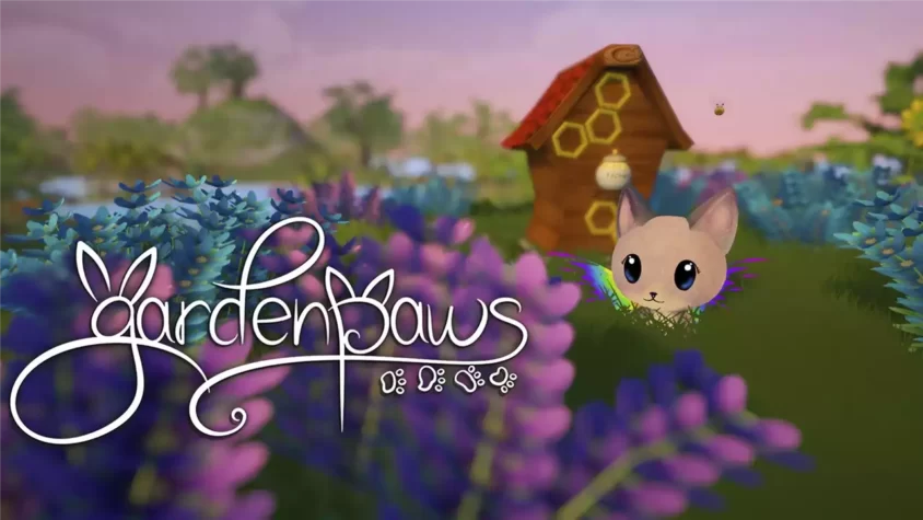 Garden Paws: жизнь на ферме с милыми животными Обложка игры Garden Paws, с милыми цветами и животными