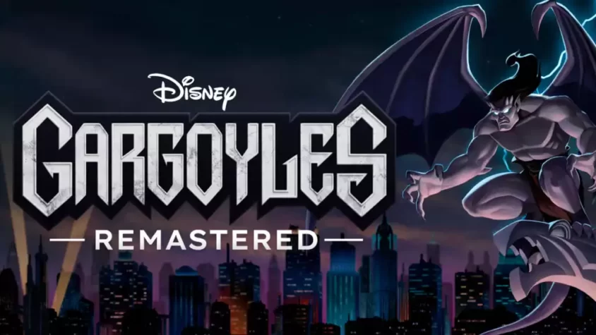 Обложка игры 'Gargoyles Remastered' Обложка игры 'Gargoyles Remastered', с изображением монстра с крыльями, стоящего на фоне ночного города
