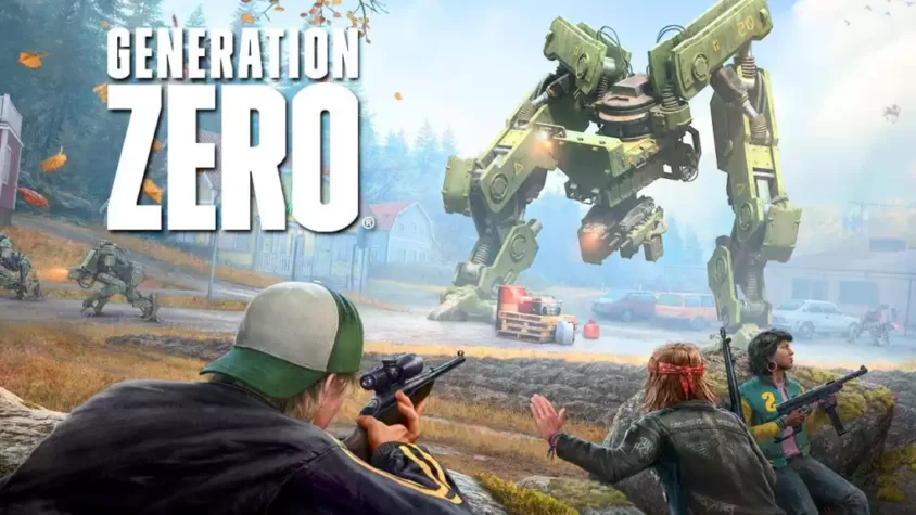 Обложка игры Generation Zero с роботами и выжившими персонажами