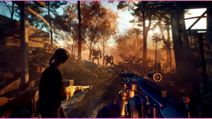 Скриншот с боем против роботов в игре Generation Zero