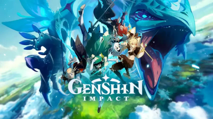 Genshin Impact - Выживание среди чудовищ и монеток Обложка игры Genshin Impact, персонажи на фоне фантастического мира