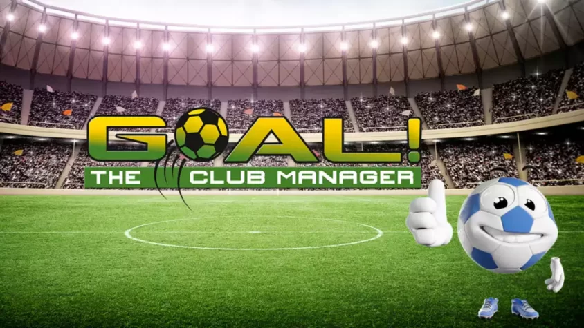 Обложка игры GOAL! The Club Manager. Футбольный менеджер с милым мячом на переднем плане.
