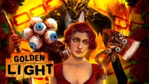 Обложка игры Golden Light of Rose с яркими цветами и сюрреалистичными образами