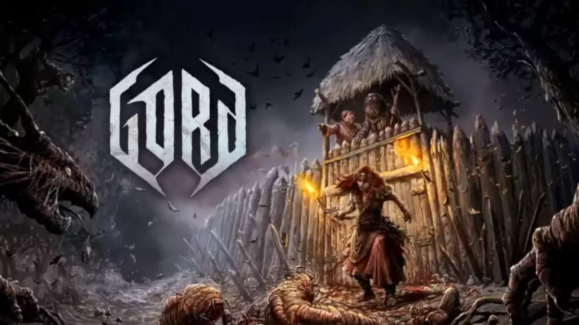 Gord: обложка игры Обложка игры Gord, на которой изображена сражающаяся героиня и её поселение, окруженное мракобесами