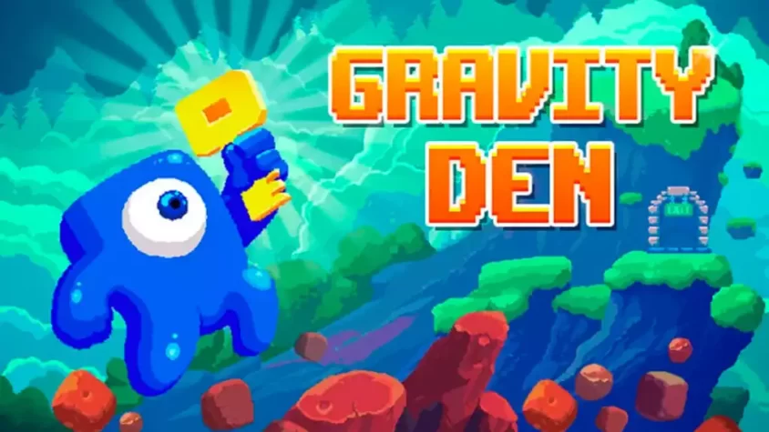 Gravity Den - Обложка игры Обложка игры Gravity Den с синим существом, держащим ключ
