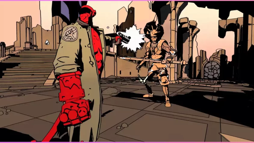 Hellboy использует пистолет, как настоящий профессионал, не забывая быть крутым