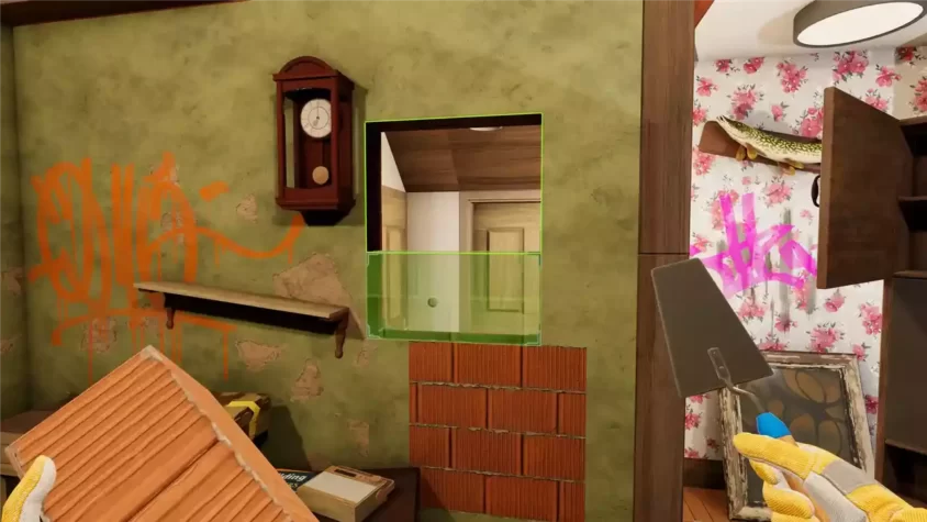 Внутри разрушенного дома с граффити в House Flipper 2