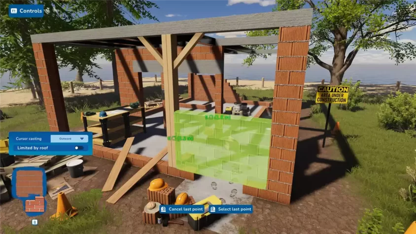 Строительная зона на стадии возведения дома в House Flipper 2