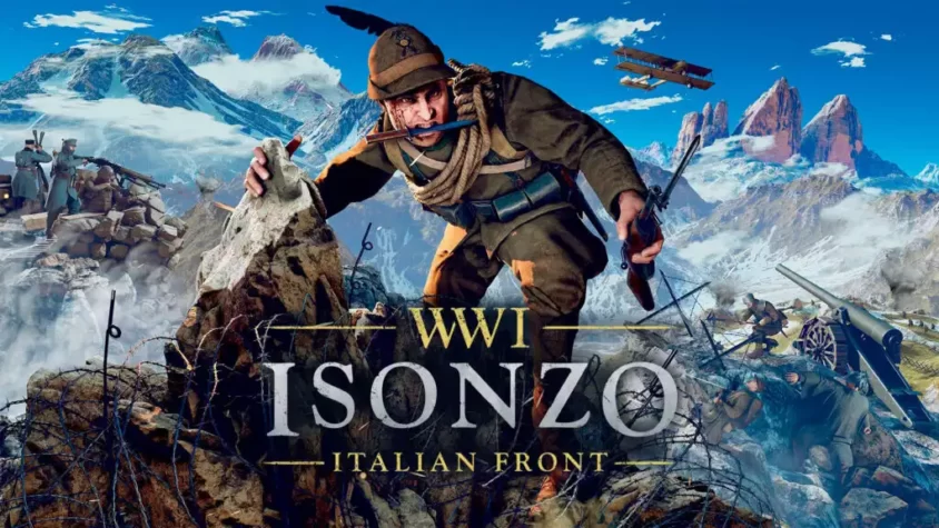 Иконка игры Isonzo с изображением солдата на фоне гор и битвы