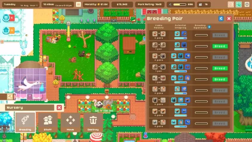 Скриншот игры: размножение животных в зоопарке